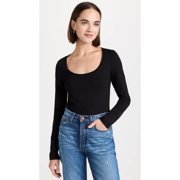 RAG & BONE Lily Scoop Neck Long Sleeve Bodysuit Ponte Top Saks L NWT $175 - Picture 1 of 12